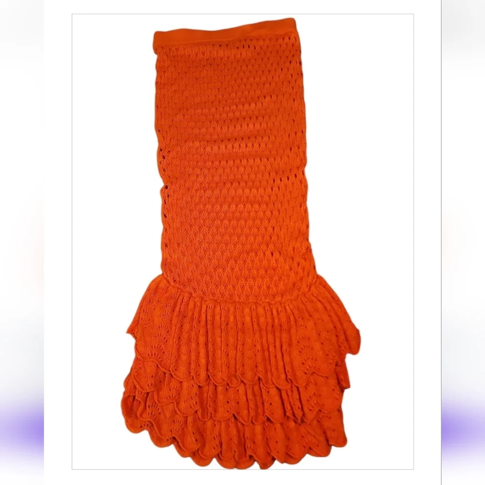 NWT Beach Riot Polly Crochet Maxi Swim Cover Up Skirt Orange L